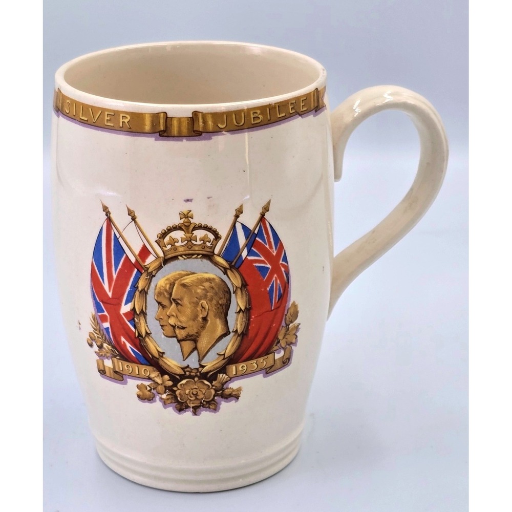 Vintage British Pottery King George Queen Mary Silver Jubilee Commemorative Mug